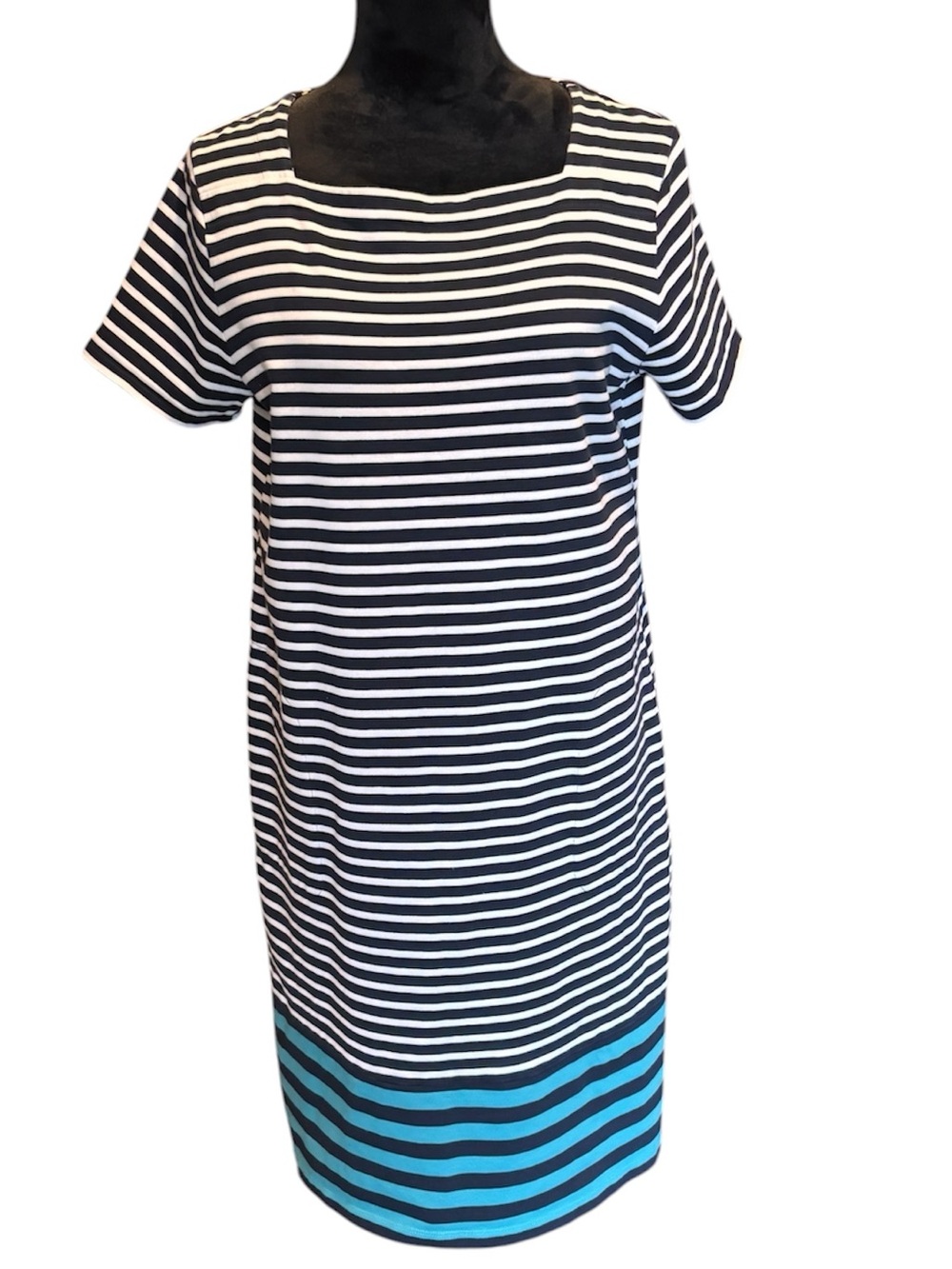 J. Jill Striped Ponte Knit Shift Dress, Medium, Summer Beach Classic Throw On